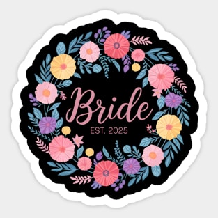 Bride Est 2025 Flowers Newlywed Married Couple Sticker